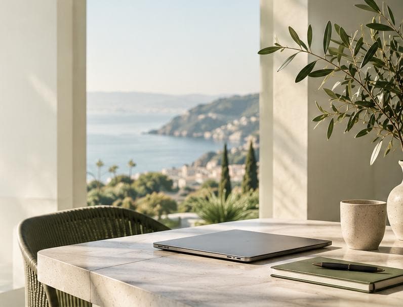 Mesa de trabajo con vistas al mar Mediterráneo en Sitges